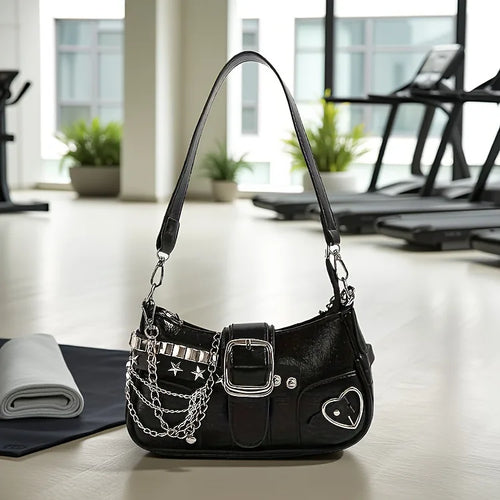 Y2K Korean Style Shoulder Bag with Chain & Star Studs