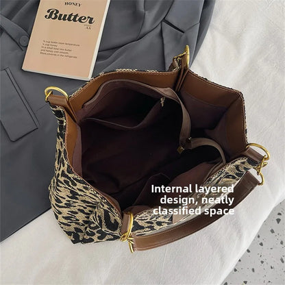Leopard Print Tote Bag for Women – Large Capacity Retro Shoulder Bag