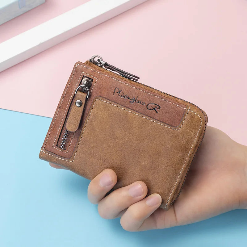 Men's Leather Bifold Wallet – Multi-Card Slots & Zipper Coin Pocket