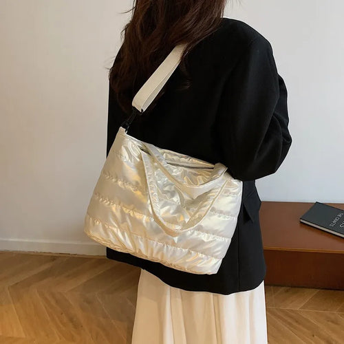 Puffer Quilted Tote Crossbody Bag with Wide Shoulder Strap
