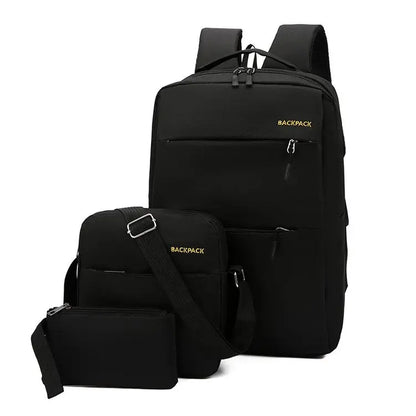3-Piece Laptop Backpack Set with Shoulder Bag & Pouch