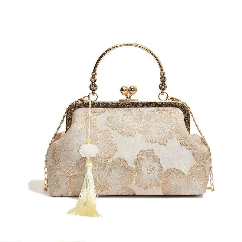 Chinese Style Embroidered Shoulder Bag Elegant Handbag Retro Small Square Wedding Party Luxury