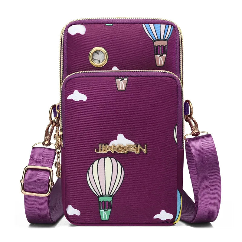 Mini Crossbody Phone Bag with Multi Zipper Pockets & Gold Hardware