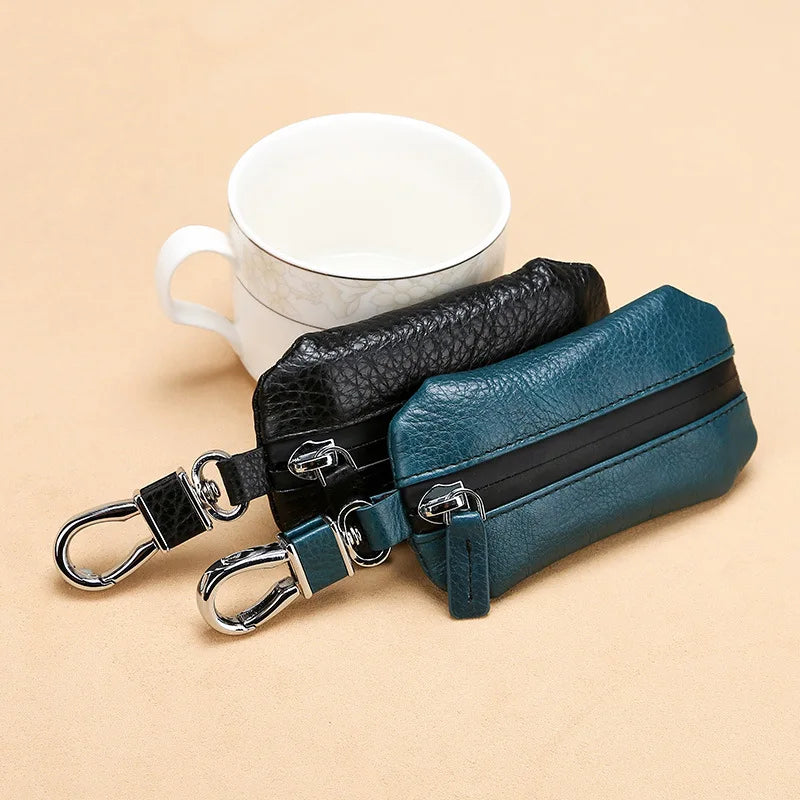 Genuine Leather Car Key Case Cowhide Lychee Pattern Universal Car Key Cover - Waterproof