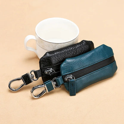 Genuine Leather Car Key Case Cowhide Lychee Pattern Universal Car Key Cover - Waterproof