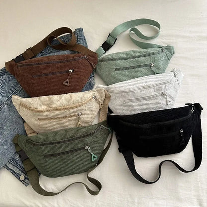 Corduroy Crossbody Chest Bag for Women – Adjustable Strap