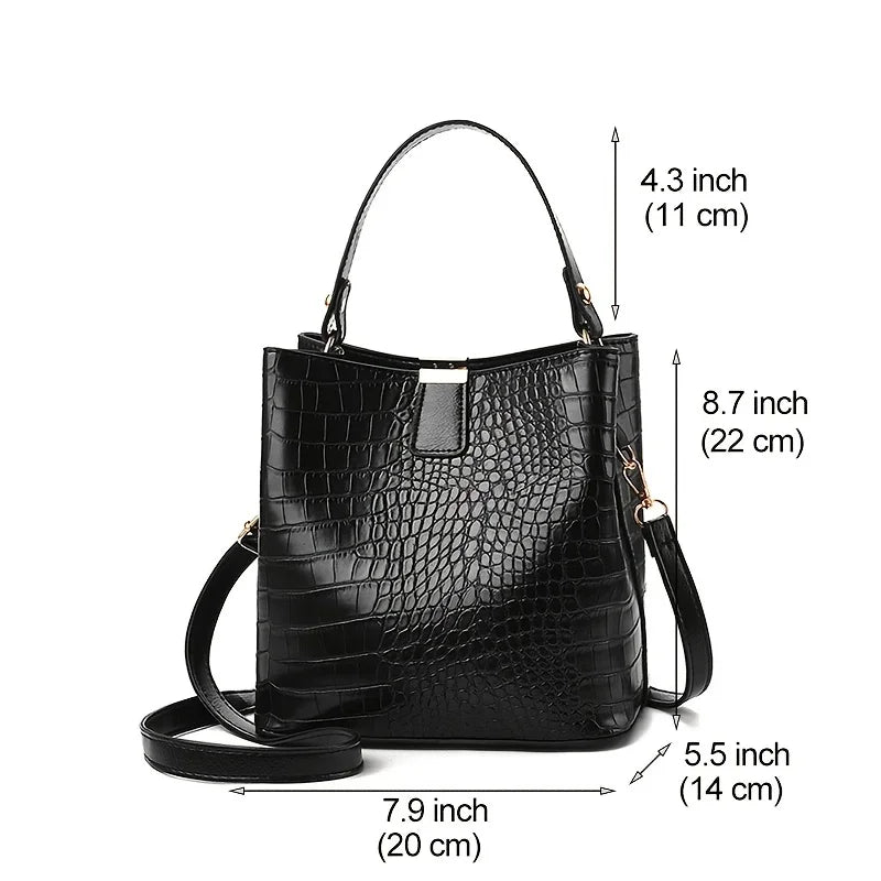 Crocodile Pattern Bucket Bag – Women's PU Leather Handbag & Crossbody Purse