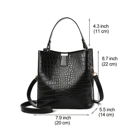 Crocodile Pattern Bucket Bag – Women's PU Leather Handbag & Crossbody Purse