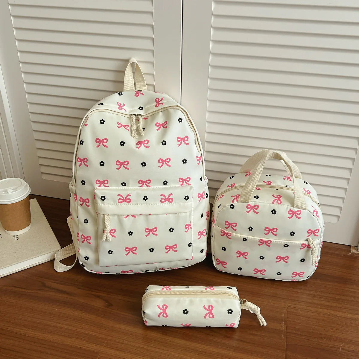 Sweet Fresh Butterfly Flower Printed Three Piece Backpack Set Lightweight Large Capacity Student