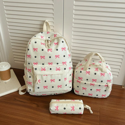 Sweet Fresh Butterfly Flower Printed Three Piece Backpack Set Lightweight Large Capacity Student