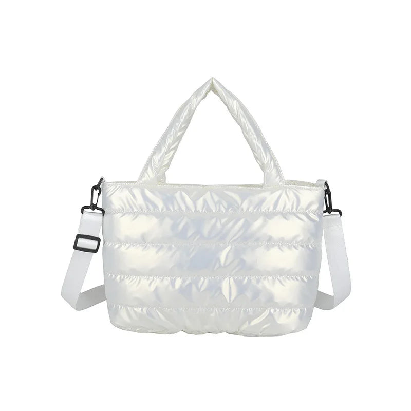 Puffer Quilted Tote Crossbody Bag with Wide Shoulder Strap