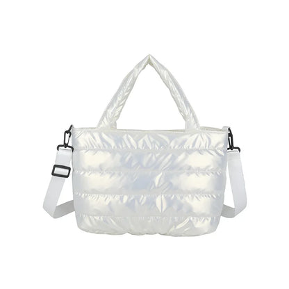 Puffer Quilted Tote Crossbody Bag with Wide Shoulder Strap
