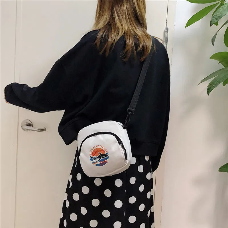 Cartoon Print Canvas Crossbody Bag – Harajuku Square Shoulder Bag