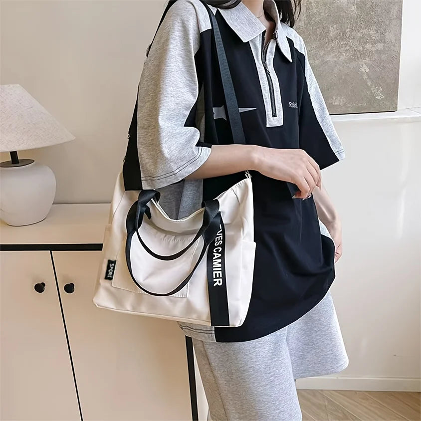 Nylon Design Spacious Tote Bag Multiple Pockets Adjustable Crossbody Strap