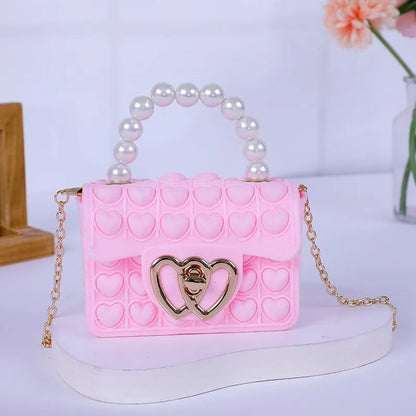 Silicone Love Bubble Jelly Bag Popper Pressure Relieving Purse Cute Chain Crossbody Bag