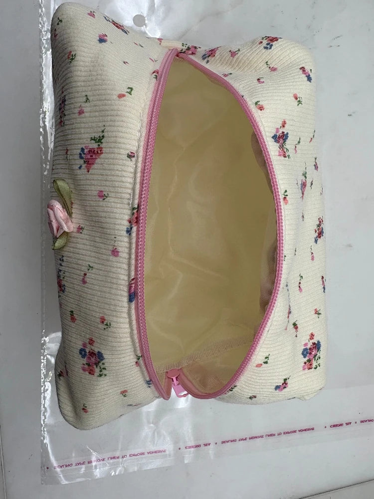 1 Piece Ins Makeup Case Elegant Simplicity Sweet Floral Lipstick Bag Portable Large Capacity