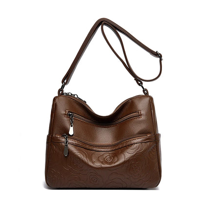 Embossed Floral Crossbody Bag for Women – Multi-Pocket