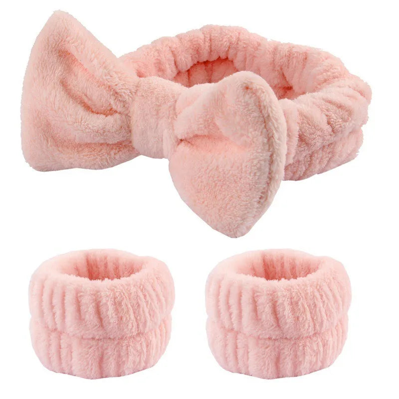 Coral Fleece Spa Headband & Wristband Skincare Set