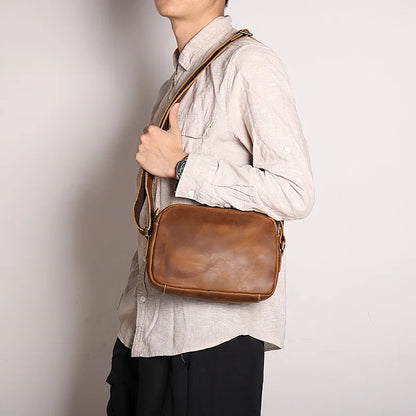 Fashionable Simple Men S Single-Shoulder Bag Women S Crazy Horse Leather Crossbody Bag
