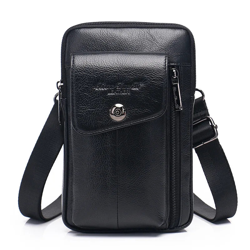 Men S Mobile Phone Waist Bag Leather Multifunctional 7 Cross-Body Shoulder Retro Wear Belt