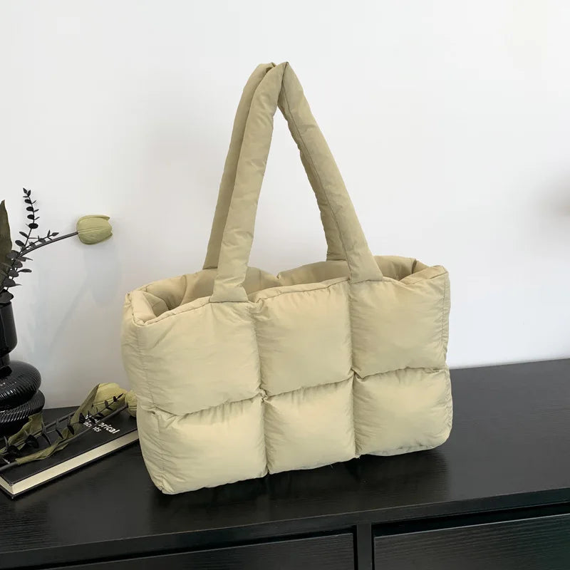 Quilted Puffer Tote Bag – Large Capacity Lightweight Nylon Shoulder Bag
