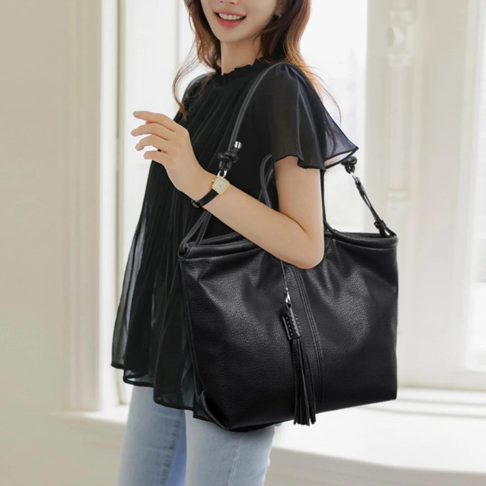 Large PU Leather Tote Bag – Women's Luxury Shoulder Hobo Bag