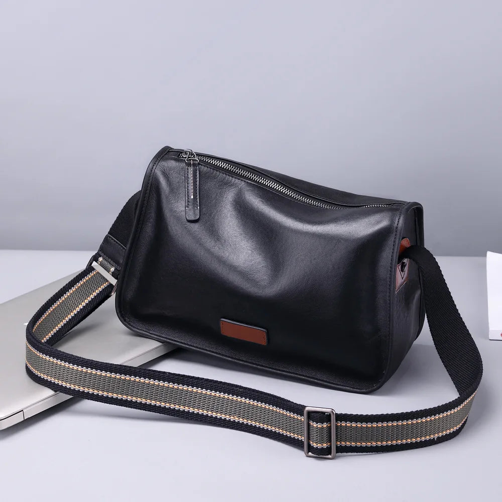 Men S Shoulder Bag Leather Leisure Cross Body Commuting Large Capacity Widened Strap Backpack