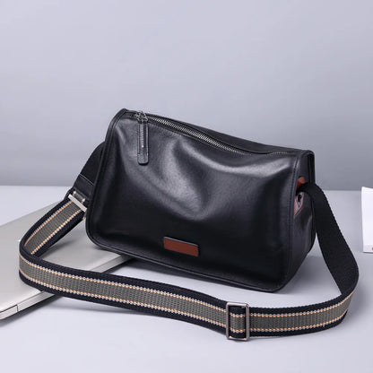 Men S Shoulder Bag Leather Leisure Cross Body Commuting Large Capacity Widened Strap Backpack