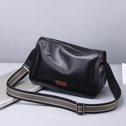 Men S Shoulder Bag Leather Leisure Cross Body Commuting Large Capacity Widened Strap Backpack