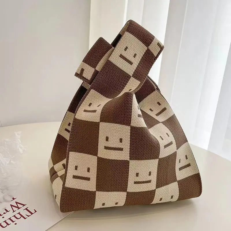 Graphic Knit Wrist Bag Mini Tote for Women
