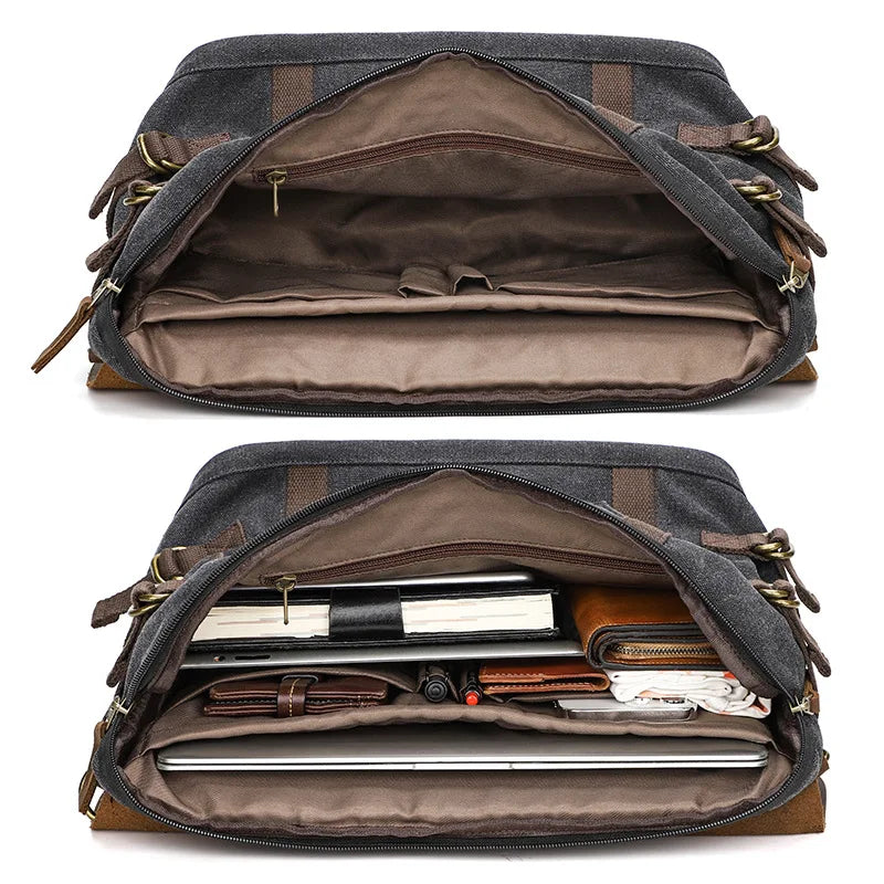 Men S Women Casual Canvas Crazy Horse Leather Spliced Large-Capacity Waterproof Travel