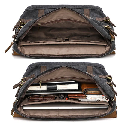 Men S Women Casual Canvas Crazy Horse Leather Spliced Large-Capacity Waterproof Travel
