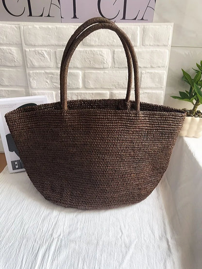 Summer Women S Raffia Hand Woven Tote Bag Simple Handbag Shoulder Perfect Vacation Beach Day Seaside