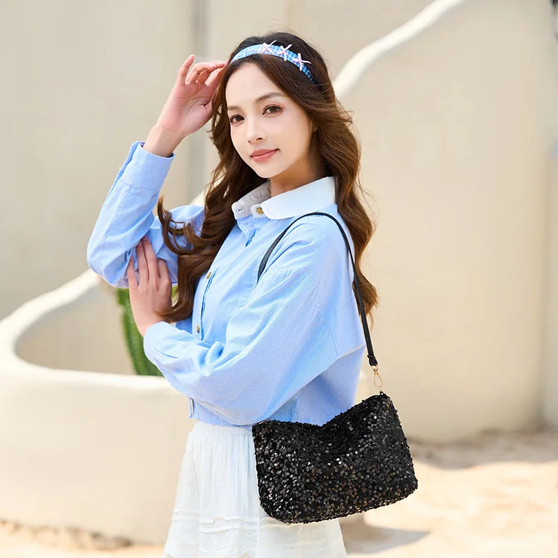 Shimmer Sequin Shoulder Bag Sparkly Versatile Underarm Bags Evening Parties