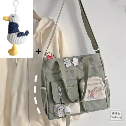 Kawaii Canvas Crossbody Bag – Japanese Style Shoulder Bag for Women & Students