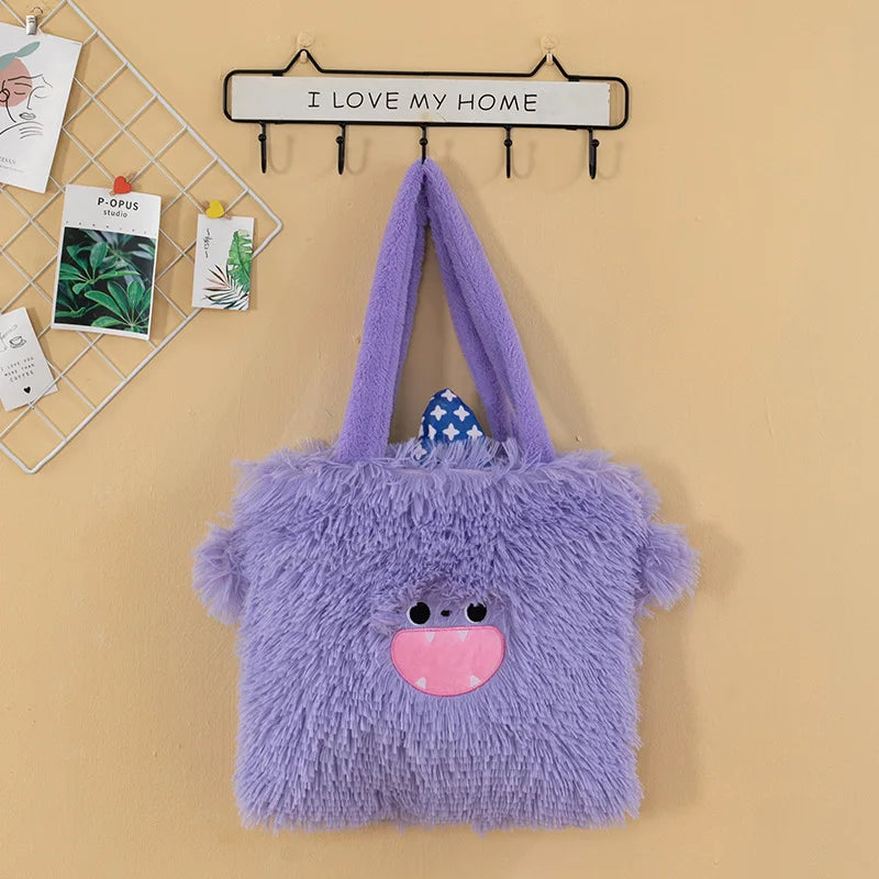 Cute Monster Cartoon Plush Shoulder Bag Students Large Capacity Handbag Girls