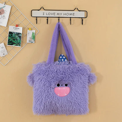 Cute Monster Cartoon Plush Shoulder Bag Students Large Capacity Handbag Girls