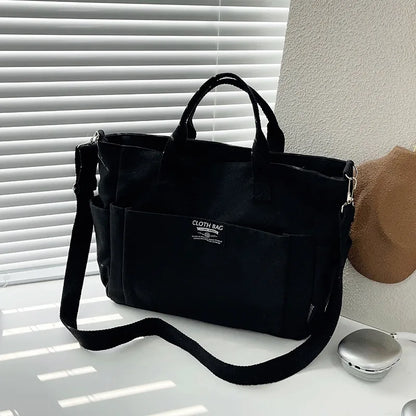 Canvas Tote Bag with Top Handles & Detachable Crossbody Strap