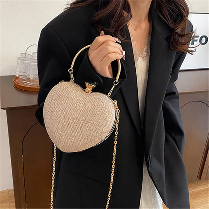 Heart Shaped Evening Bag for Women – Glitter Clutch Purse with Chain