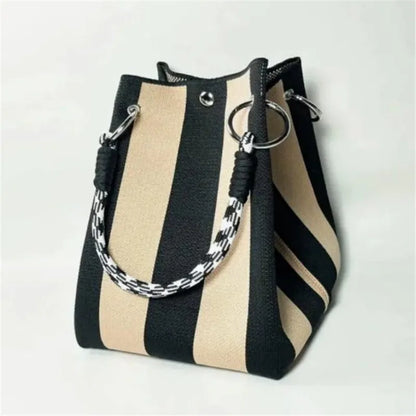 Women's Multicolor Bucket Bag – Striped Tote with Rope Handle