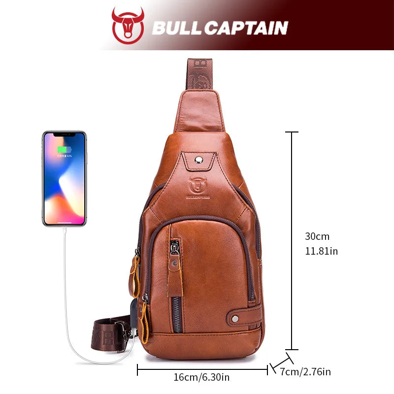 Top-Grain Cowhide Men S Soft Genuine Leather Outdoor Casual Large-Capacity Flat Crossbody Bag Chest