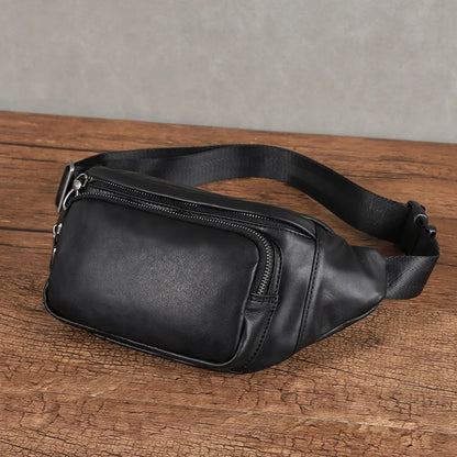 Men S Chest Bag Genuine Leather Casual Sports Crossbody Waist Bag Large-Capacity Top-Grain Cowhide