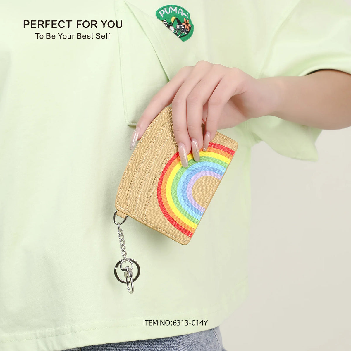 Keychain Waist-Hung Card Case Ladies Multi-Slot Large-Capacity Lightweight Slim Rainbow Card Holder