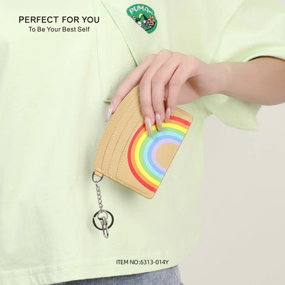 Keychain Waist-Hung Card Case Ladies Multi-Slot Large-Capacity Lightweight Slim Rainbow Card Holder