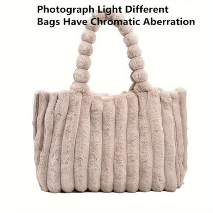 Plush Faux Fur Tote Bag – Soft Striped Shoulder Bag for Autumn Winter