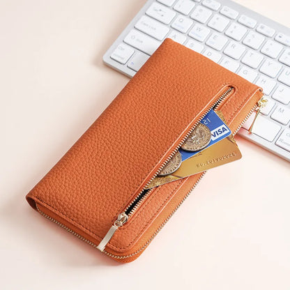 Thin Light Zipper Wallet Leather Women S Wallet Long Rfid Anti-Theft Brush