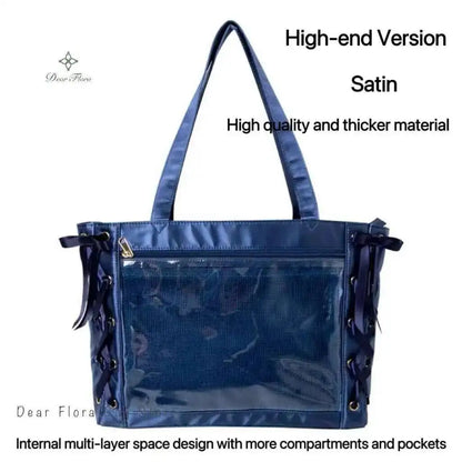 Japanese Sweet Women Ribbon Ita Bag Cute Lolita Girl Transparent Handbags Large Capacity Tote