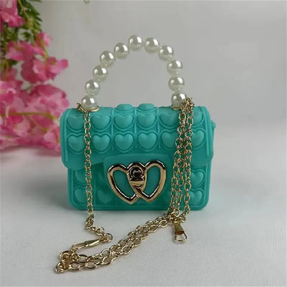 Silicone Love Bubble Jelly Bag Popper Pressure Relieving Purse Cute Chain Crossbody Bag
