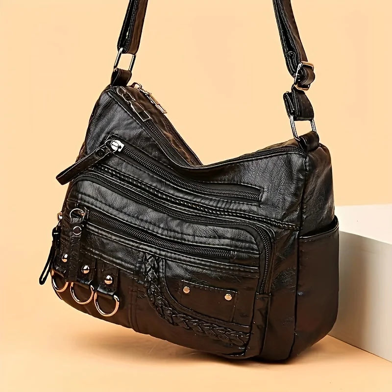 Vintage PU Leather Crossbody Bag Multi-Pocket Shoulder Bag