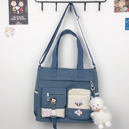 Canvas Crossbody Tote Bag Multi-Pocket Shoulder Bag